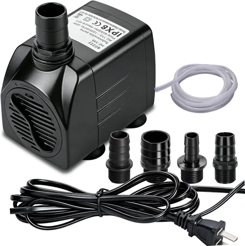 Bomba de agua sumergible alizzy de 400 GPH, 25 W, bomba de fuente con apagado automático con 6.5 pies de elevación alta y 4.92 pies de tubo para