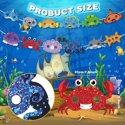 Miniatura 5 de Minatee 24 máscaras para niños bajo el mar, océano, animales, cumpleaños, divertidas máscaras para niños, suministros de fiesta bajo el mar, océano