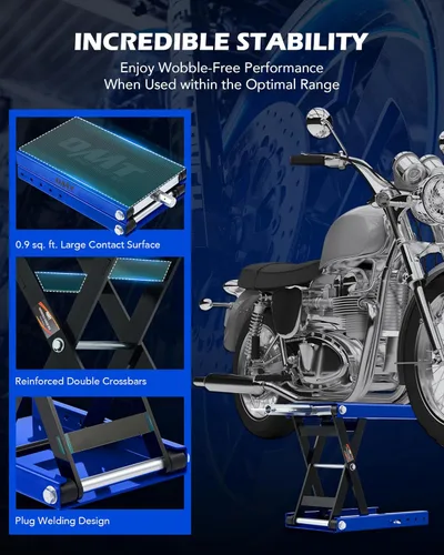 Miniatura 3 de Orion Motor Tech elevador de tijera de 1000 lb con llave tubular, ideal para reparación de motocicletas, plataforma amplia de 13-3/4" x 9-4/5", Azul