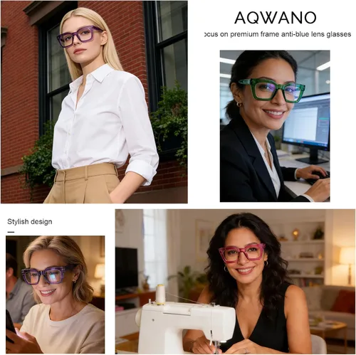 Miniatura 3 de AQWANO Stylish Blue Light Reading Glasses Women Men, Fashion Oversized Square Designer Readers Computer Eyeglasses Púrpura - Metal incorporado