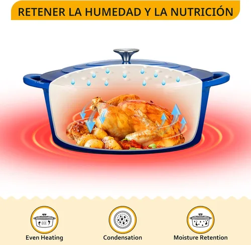 Miniatura 3 de Velaze Olla de horno holandés ovalada esmaltada de 7.5 cuartos de galón con tapa, horno holandés de hierro fundido con doble asa para hornear pan