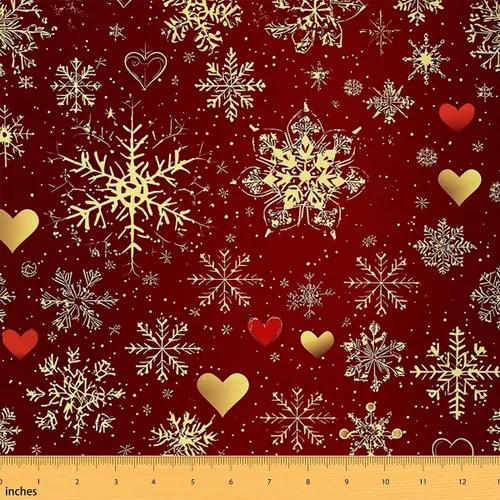 Tela navideña por el patio, tela de tapicería de copo de nieve de invierno, tela decorativa con patrón de corazón rojo, varios tipos de copos de