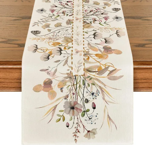 Artoid Mode - Camino de mesa floral con hojas de flores silvestres, otoño, Acción de Gracias, decoración de mesa de cocina y comedor para interiores