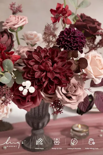 Miniatura 3 de Ling's moment Caja de flores falsas, tallos de vegetación artificiales artificiales, rosas de espuma, peonías de seda de dalia, eucalipto, flor Rosa