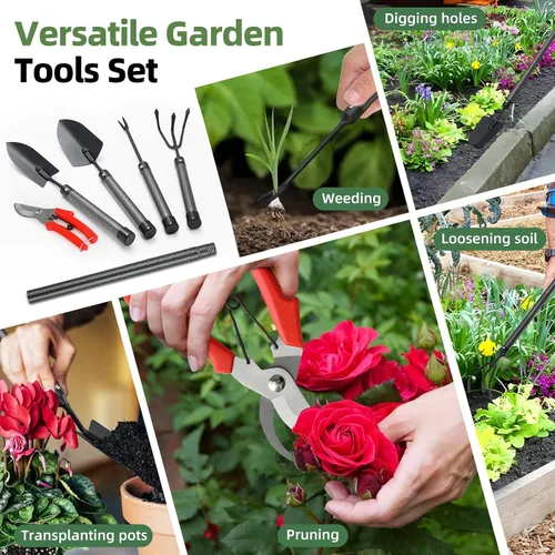 Miniatura 5 de Juego de herramientas de jardín, 5 piezas de herramientas de jardín con extensiones, herramienta de jardinería de metal resistente a prueba