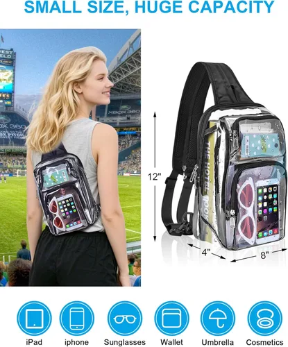 Miniatura 2 de Mochila transparente aprobada para estadios de 12 × 12 × 6 con correas de hombro transpirables, bolsa transparente para estadio de trabajo, Negro