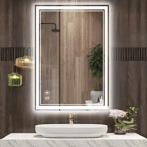 Miniatura 15 de Espejo LED de 48 x 28 pulgadas para baño, espejo de baño antivaho con luces regulables, 3 colores, luces delanteras y retroiluminadas, espejo
