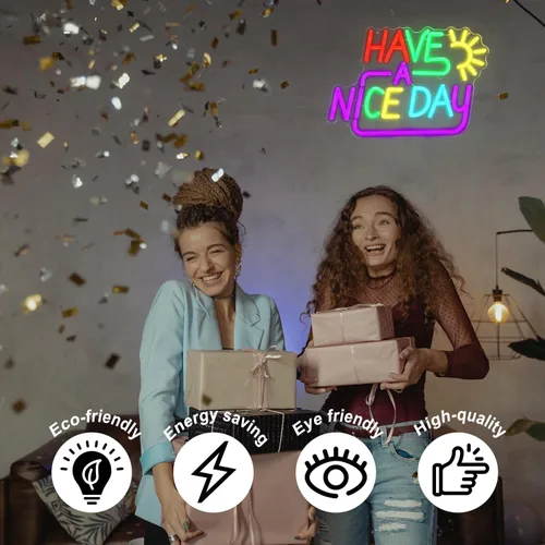 Miniatura 4 de Letrero de neón con texto en inglés "Have A Nice Day" para pared, letras coloridas de luz de neón, luces LED de neón, letreros regulables