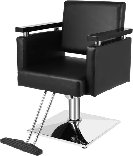 OmySalon Silla hidráulica para peluquería, silla de peluquería moderna con base cuadrada y reposapiés, giro de 360 grados, equipo de spa de belleza