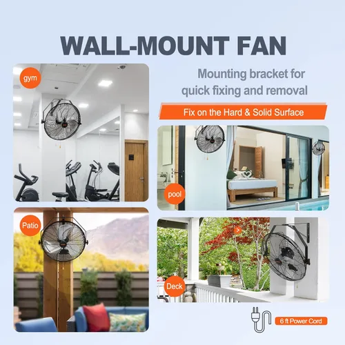 Miniatura 6 de VEVOR Ventilador de montaje en pared de 18 pulgadas, ventilador impermeable IP44 de 3 velocidades, máx. 4150 CFM montado en la pared