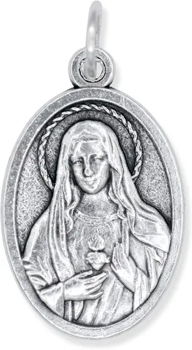 Miniatura 4 de Paquete de 5 medallas del Corazón de María y el Sagrado Corazón de Jesús Colgantes católicos oxidados de plata de 1 pulgada para collar y rosario