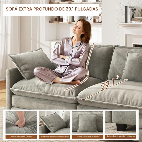 Miniatura 4 de WorthFurni Sofá Seccional Modular de 111.4", Sofá de Nube en Forma de U con 2 Otomanas Móviles, Cómodo Sofá de Chenille de Asiento Profundo