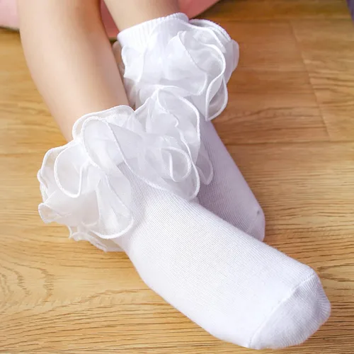 Miniatura 2 de Calcetines de doble volantes para niñas pequeñas, con ribete de encaje, con detalles de encaje, tutú, para niñas pequeñas y grandes