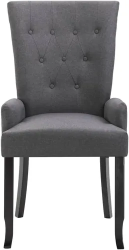 Miniatura 4 de Silla de comedor de tela gris oscuro con reposabrazos, marco de madera de roble, silla de acento moderna para cocina, comedor, muebles de granja