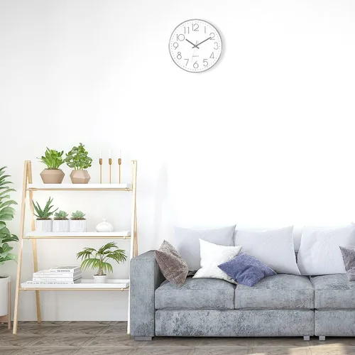 Miniatura 6 de Foxtop Reloj de pared plateado silencioso sin tictac, funciona con pilas, redondo, moderno, para oficina, escuela, hogar, sala de estar, dormitorio
