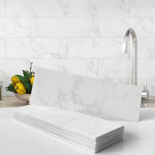 Miniatura 11 de VAOVI Azulejos de cocina para salpicaduras de despegar y pegar, calcomanías de pared de baño, azulejos de mármol para salpicaduras individuales