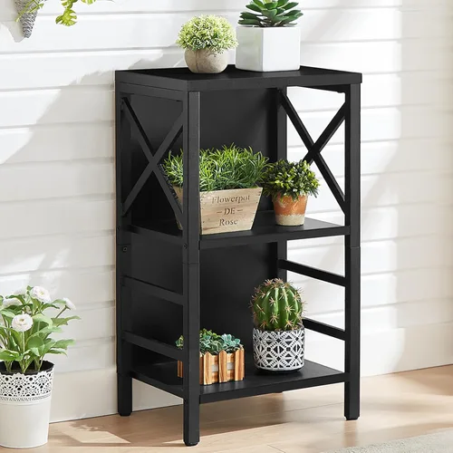 Miniatura 2 de MNEETRUNG Estantería Pequeña, Estantería Industrial de 3 Niveles con Marco de Metal y Tablero Trasero, Estantería Baja en Negro, Estantería