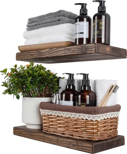 Miniatura 26 de BGMG Estantes flotantes de madera de 12 pulgadas, estantes flotantes negros, estantes de pared de madera maciza para baño, sala de estar