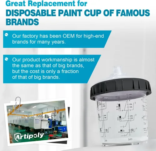 Miniatura 2 de Vaso mezclador de pintura desechable para pistola de pintura automotriz, compatible con el sistema original 1.0 (no 2.0), kit de 50 piezas de 20