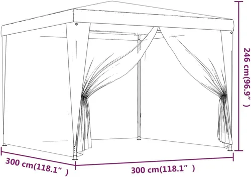 Miniatura 3 de vidaXL Gazebo, Tienda de campaña con 4 paredes laterales de malla, toldo de refugio para eventos de fiesta al aire libre, pabellón de glorieta