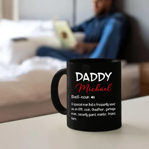 Miniatura 5 de Taza de café negra con nombre personalizado de 11 onzas, 15 onzas, taza de café con definición de papá para papá, regalo para papá nuevo, taza