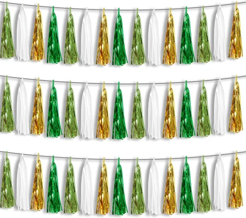 Miniatura 7 de 3P Guirnalda de borlas metálicas con flecos de oro blanco y azul marino, banderines de borlas para desfiles, despedidas de soltera, bodas, Azul Oro