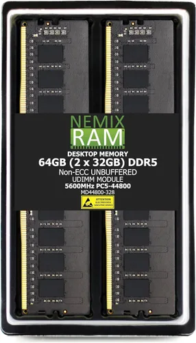 NEMIX RAM 64 GB (2 x 32 GB) DDR5 5600 MHZ PC5-44800 2Rx8 1.1V CL46 288-PIN no ECC sin búfer UDIMM Kit de memoria de PC de escritorio compatible con