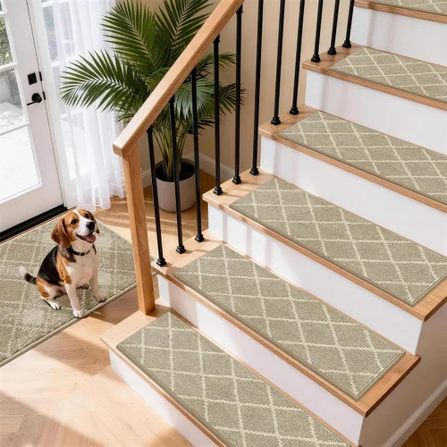 Miniatura 2 de COSY HOMEER Peldaños de escalera para peldaños de madera de 9 x 28 pulgadas, alfombras antideslizantes, pelar y pegar para interiores para niños