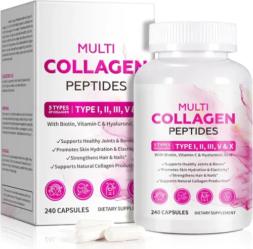 Cápsulas de colágeno con péptidos de colágeno hidrolizados multitipo, biotina, vitamina C y ácido hialurónico - Apoya la suavidad de la piel, la