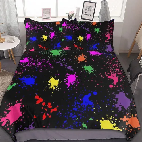 Miniatura 31 de Juego de 3 piezas de edredón neón que brilla en la oscuridad, funda de almohada de microfibra con cremallera para cama matrimonial, Queen