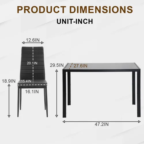 Miniatura 6 de NChanmar Juego de mesa de comedor para 4 muebles, juego de comedor de 5 piezas, mesa de cocina moderna con sillas tapizadas de piel sintética y mesa
