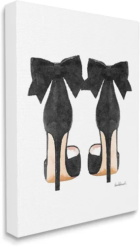 Miniatura 2 de Stupell Industries Zapatos de tacón con lazo negro estirado en lienzo decorativo para pared, fabricado con orgullo en Estados Unidos Stupell