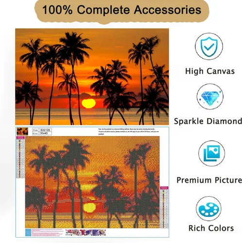 Miniatura 2 de Kits de pintura de diamantes de paisaje para adultos y principiantes, kits de pintura de puntos de diamante al atardecer, pintura de gemas 5D