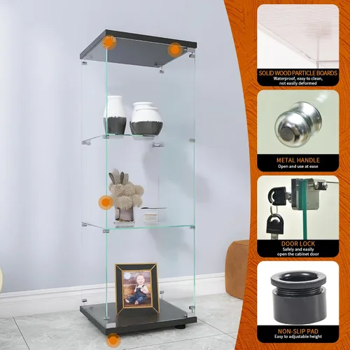 Miniatura 5 de Beauty4U - Vitrina de exhibición de una puerta con vidrio, gabinetes curio negros para sala de estar, dormitorio, oficina, exhibición de colección