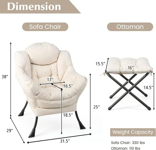 Miniatura 3 de Silla Lazy con otomana, silla decorativa moderna con reposabrazos y bolsillo lateral, sofá tapizado y reposapiés plegable, silla de lectura