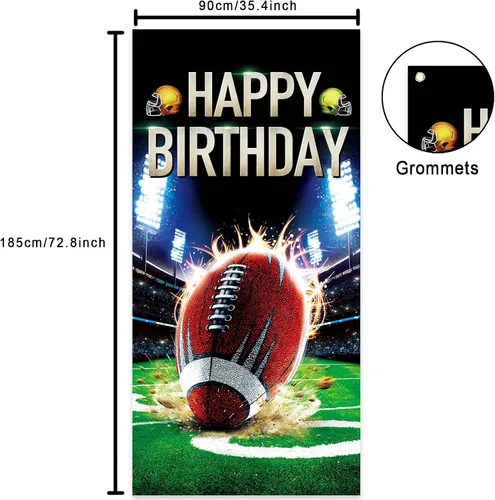 Miniatura 2 de Cartel de fútbol americano con texto en inglés "Happy Birthday", para jugadores de rugby, decoración de fondo de bandera para fanáticos de primer