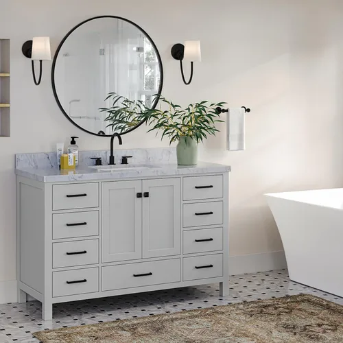 Miniatura 22 de ARIEL Cambridge - Mueble de baño espresso de 43 pulgadas con fregadero, borde de mármol italiano de carrara de 1.5 pulgadas, madera maciza