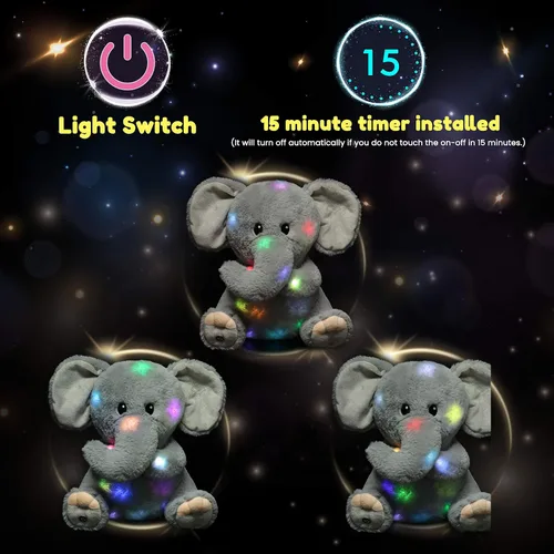 Miniatura 4 de Hopearl Elefante de peluche con luces LED, flexible, con luces de noche que brillan en la oscuridad, para festival, cumpleaños, niños pequeños