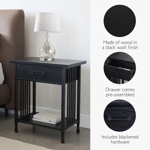 Miniatura 4 de Leick Home 11222-BK Ironcraft - Mesita de noche rústica con un cajón, color negro lavado