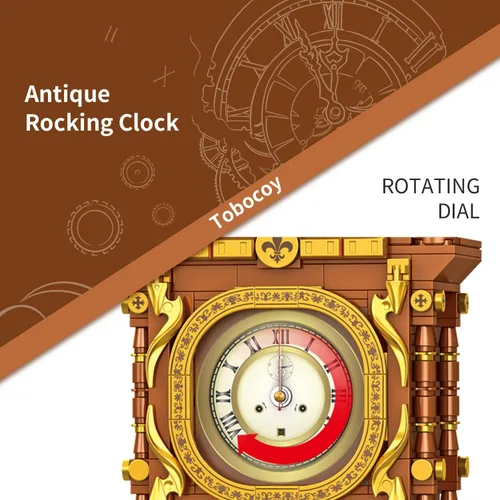 Miniatura 3 de Juego de bloques de construcción de reloj oscilante vintage, 751 piezas de reloj mecánico de trabajo real con alarma, péndulo móvil y esfera