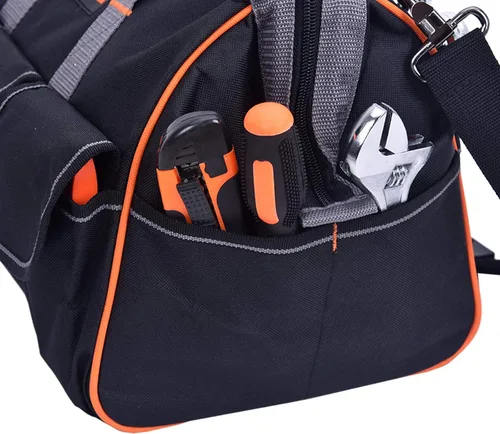 Miniatura 6 de MEIJIA Bolsa de herramientas impermeable resistente, organizador de herramientas de lona de boca ancha de 14 pulgadas con correa de hombro ajustable
