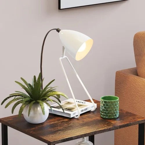 Miniatura 7 de PARTPHONER Juego de 2 lámparas de mesa pequeñas giratorias de 350°, modernas lámparas de noche de lectura blancas, adecuadas para estudio
