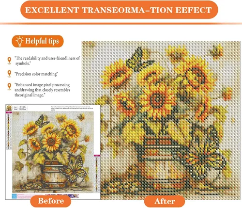 Miniatura 2 de igoodom Kits de Arte de Diamante para Adultos, Kits de Arte de Diamante de Girasoles, Kits de Pintura de Diamante de Girasoles y Mariposas Taladro