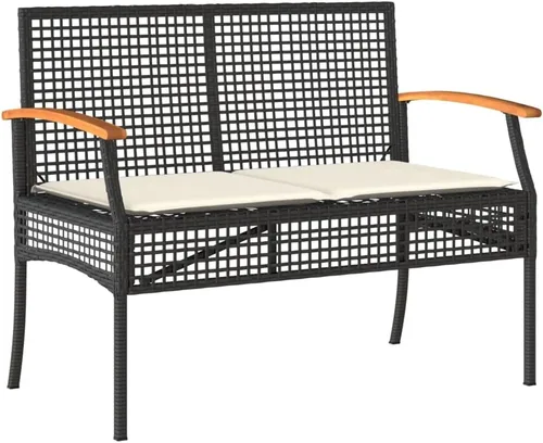 Miniatura 4 de Ensemble Salon de Jardin Noir et Crème 4 Places avec Coussins, Table Banc en Rotin Synthétique Résistant aux UV Pour Terrasse, Balcon, Jardin