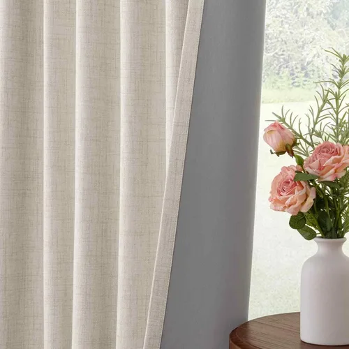 Miniatura 5 de INOVADAY Cortinas 100% opacas de 63 pulgadas de largo, juego de 2 paneles de lino con pestaña trasera, bolsillo para barra, cortinas opacas