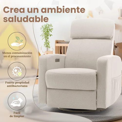 Miniatura 7 de Korser Sillas reclinables eléctricas giratorias para adultos, mecedora eléctrica para guardería, silla reclinable con bolsillo lateral clasificado
