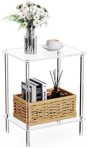 Miniatura 12 de Mesa auxiliar de acrílico transparente, mesa auxiliar de 3 niveles para sala de estar, mesitas de noche pequeñas para dormitorio, juego de 2, mesa
