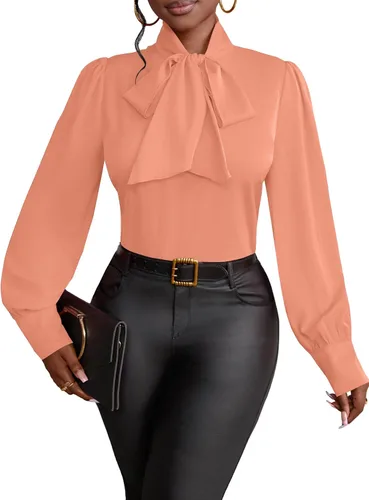 Miniatura 34 de Vrtige Camisa de mujer elegante con cuello de lazo, manga larga, blusa para la oficina