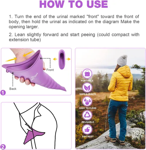 Miniatura 5 de Easy@Home Dispositivo de micción femenina portátil para mujeres: Embudo de orina de silicona femenina para orinar para orinar taza reutilizable