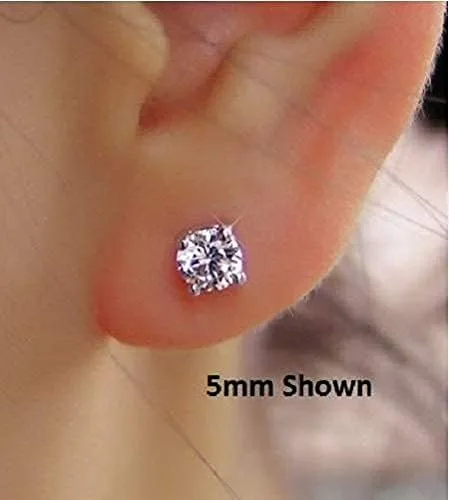 Miniatura 7 de Aretes de oro blanco 14k solitario con cubic y zirconia, con tapas seguras